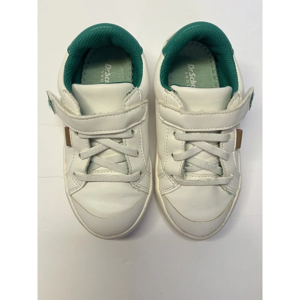 Dr Scholls Kids White Green Low Top Hook and Loop Sneakers Shoes